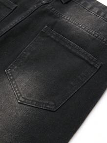 European & American Style Men's Ripped Slim Fit Straight Leg Denim Jeans - Black - View 5