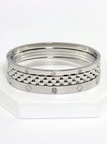 18K Gold Plated Stainless Steel Stackable Bangle Bracelet, Classic European & American Popular Chain And Four-Leaf Clover Lock Design, Cubic Zirconia Inlaid, Generous Personalized Luxury Gold Jewelry, Wedding Wrist Jewelry Set, Suitable For Girls, Women, Moms, Relatives, Friends, Beautiful Wedding, Birthday, Mother's Day, Girlfriend Valentine's Day Gift