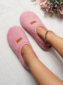 女士包头保暖拖鞋，平底防滑室内拖鞋，适合居家/宿舍，秋冬季 - 粉色 - 查看 2