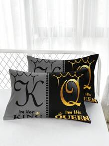 Set de 3 piezas de ropa de cama (1 funda de edredón sin relleno + 2 fundas de almohada sin núcleo), con estampado de alta definición en color negro y gris con diseño de corona, para uso en el hogar y dormitorio