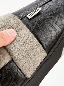 男士家居拖鞋保暖 PU 皮革防水舒适温馨记忆海绵卧室鞋冬季防滑柔软情侣拖鞋 - 黑色 - 查看 4