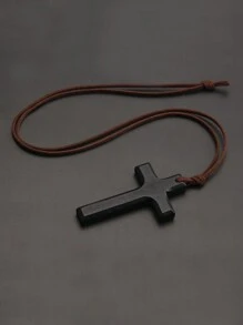 1pc Vintage Wooden Cross Necklace For Men & Women, Suitable For Daily Wear, Parties, Easter, Halloween - Wooden Cross - View 6