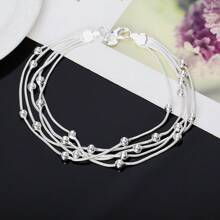 1 chiếc Charm bạc 925 8 inch hạt chuỗi vòng tay thời trang cho nam nữ Charm trang sức tiệc cưới - Bạc - Xem 2