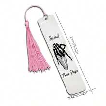 1 件不锈钢趣味书签黑色流苏金属书签艺术风格激光雕刻礼物，适合阅读爱好者、学校用品、返校 - 銀色 - 查看 7