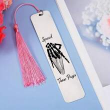 1 件不锈钢趣味书签黑色流苏金属书签艺术风格激光雕刻礼物，适合阅读爱好者、学校用品、返校 - 銀色 - 查看 2
