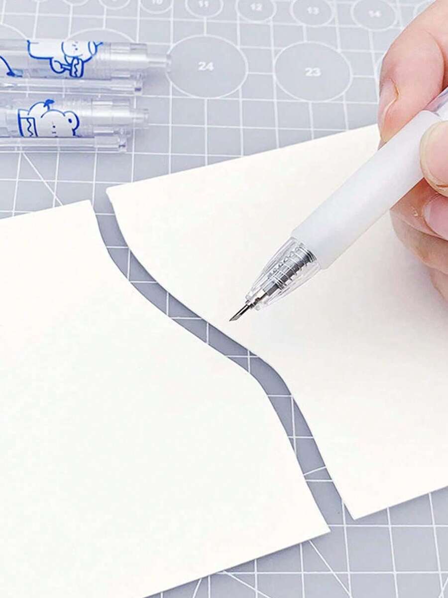 2pcs Cartoon Animal Print Push Button Utility Knife, For Journaling