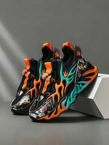 Giày thể thao thoáng khí Flame Knit dành cho bé trai và bé gái, giày thể thao đế mềm chống trượt thoải mái, nhẹ, có dây buộc, thích hợp cho bóng rổ, phù hợp với mọi mùa - trái cam - Xem 3