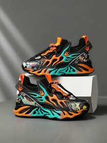 Giày thể thao thoáng khí Flame Knit dành cho bé trai và bé gái, giày thể thao đế mềm chống trượt thoải mái, nhẹ, có dây buộc, thích hợp cho bóng rổ, phù hợp với mọi mùa - trái cam - Xem 1