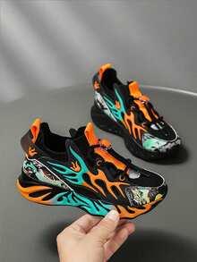 Giày thể thao thoáng khí Flame Knit dành cho bé trai và bé gái, giày thể thao đế mềm chống trượt thoải mái, nhẹ, có dây buộc, thích hợp cho bóng rổ, phù hợp với mọi mùa - trái cam - Xem 4