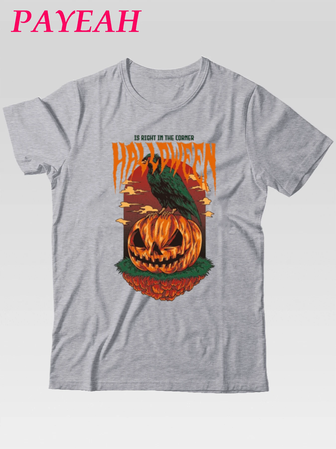 PAYEAH Pumpkin Lantern Halloween Graphic T Shirt (Single Piece)100% Heavy Cotton Pure Heavy Cotton T Shirt - Xám - Xem 1