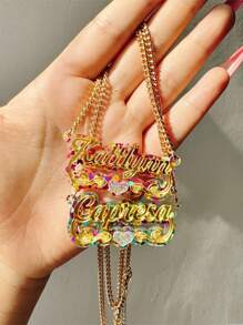 Vòng cổ tên Acrylic hai màu, Vòng cổ tùy chỉnh, Vòng cổ Acrylic, Vòng cổ cá nhân hóa, Quà tặng Giáng sinh - vàng - Xem 7