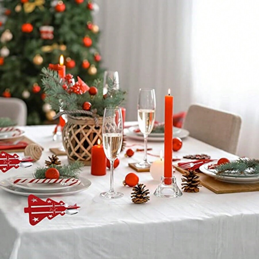 12pcs Christmas Tree Cutlery Holder, Felt Fork & Spoon Bags, Christmas ...