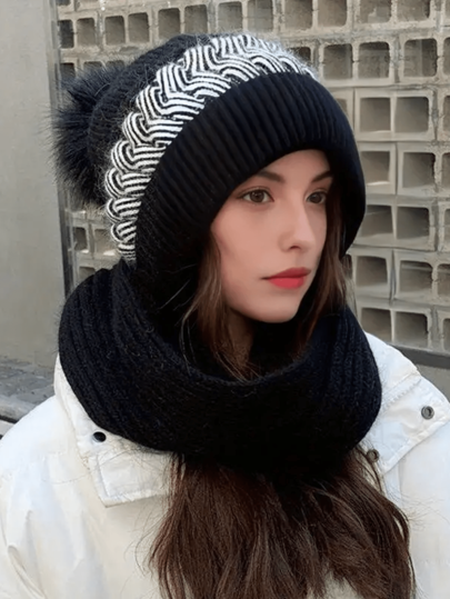 1 Piece Of Pure Color Bohemian Polyester Fiber (Polyester) Fine Fluff 3 Winter Yarn Hat - A Warm Knit Hat With Wool Balls, Elastic Straps, Ear Warmers, Suitable For Bachelor Parties - Polyester Water Dyed Weaving Process, Hand Washable For Autumn And Winter
