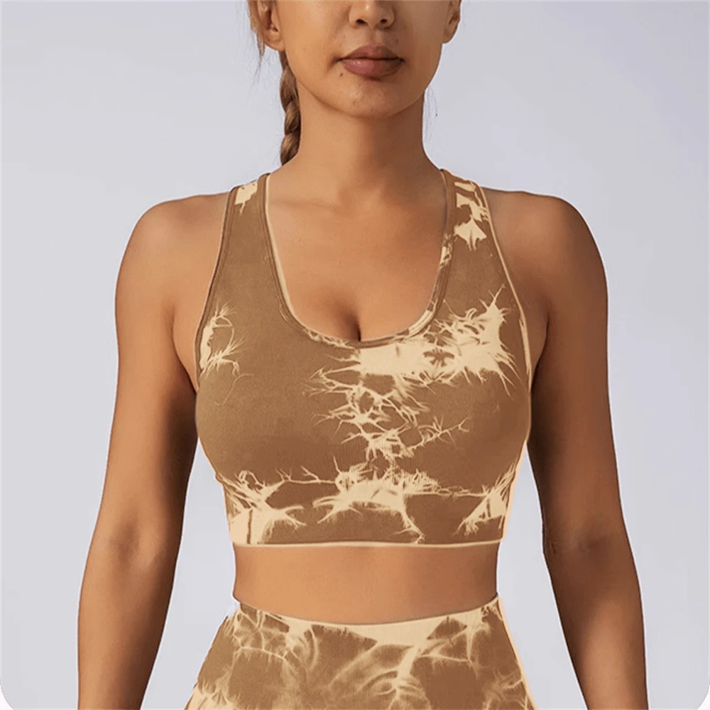 2 Piece Full Coverage Yoga Set With Open Back Criss Cross Strap, High Elastic Yoga Jumpsuits, Solid Color Ribbed Fashion Sportswear Rompers. - 卡其色 - 查看 1