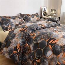 Bộ 3 vỏ chăn mềm họa tiết lục giác kiểu Play Style, gồm 1 vỏ chăn, 2 vỏ gối cho giường đôi/giường đôi/giường Queen/giường King/giường California King - Chống co rút và phai màu - Mềm mại và thân thiện với da/Dễ chăm sóc, bộ đồ giường phòng ngủ đa năng bốn mùa - Màu xanh lam - Xem 7