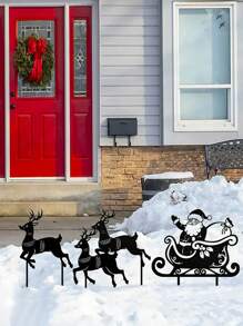 1 chiếc Cọc sân vườn nghệ thuật bằng sắt hình tuần lộc đen Giáng sinh sáng tạo, Cọc sân bằng kim loại hình hươu 8,8 inch, thích hợp để trang trí bãi cỏ sân vườn Giáng sinh - màu đen - Xem 6