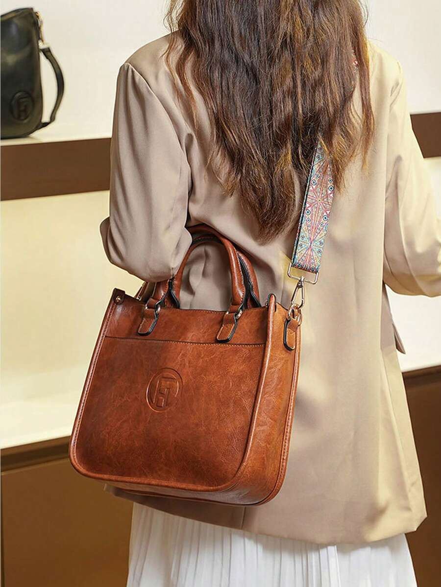 Dedoo Vintage Style PU Leather Crossbody Bag For Women - Geometric Pattern, Adjustable Strap, Zipper Closure, Hand Washable, Polyester Lined - Black And Dark Brown - Brown - View 1