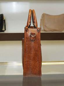 Dedoo Túi đeo chéo da PU phong cách cổ điển dành cho nữ - Họa tiết hình học, dây đeo có thể điều chỉnh, khóa kéo, có thể giặt bằng tay, lót polyester - Đen và nâu sẫm - màu nâu - Xem 7