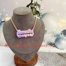 Collar con nombre personalizado de acrílico, joyería con placa con nombre personalizado, collar con nombre para niños, collar personalizado, placa con nombre de acrílico colorido, regalo para mamá