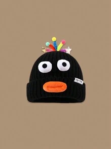 1 件女式卡通大嘴针织帽，冬季温暖蓬松厚耳罩绒球帽，休闲优雅复古街头时尚百搭滑雪户外适合外出、购物、滑雪、旅行、派对、日常使用