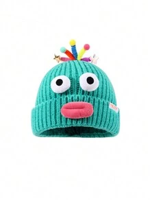 1 件女式卡通大嘴针织帽，冬季温暖蓬松厚耳罩绒球帽，休闲优雅复古街头时尚百搭滑雪户外适合外出、购物、滑雪、旅行、派对、日常使用