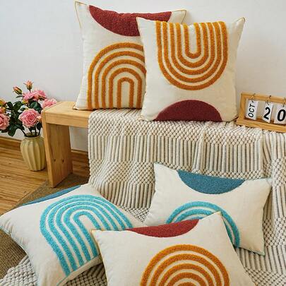 1pc Nordic Modern Geometric Semi-Circle Pillow Cover - Stylish Decor For Bedroom, Living Room, Car & Sofa - Versatile Home Decoration
