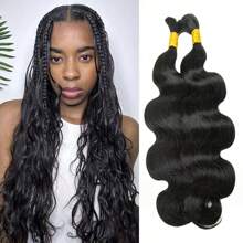 Body Wave Bulk Hair Extensions For Braiding Brazilian Remy Human Hair Braiding No Weft 2 Bundles/Pack 100g For Boho Knotless Braids Wholesale Hair Human Hair Bulk No Weft Natural Black - Natural Black - View 2