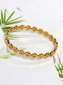 时尚不锈钢立方花装饰手链，适合女性日常佩戴情人节、妈妈、母亲、母亲节、礼物 - 金色 - 查看 7