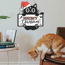 有趣的圣诞猫欢迎房间标志，猫欢迎人们容忍小猫小猫脚印木牌，黑猫墙壁装饰适合猫商品爱好者，白象礼品标志适合宠物店家居 - 聖誕貓 - 查看 2