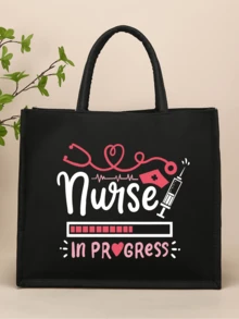 Túi Tote In Họa Tiết Chữ Tối Giản, Quà Tặng Sinh Nhật, Túi Vải Canvas Nhẹ, Túi Du Lịch Biển Di Động, Túi Quà Tặng Cho Bạn Bè Và Đồng Nghiệp - màu đen - Xem 6