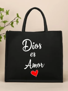 Túi Tote In Họa Tiết Chữ Tối Giản, Quà Tặng Sinh Nhật, Túi Vải Canvas Nhẹ, Túi Du Lịch Biển Di Động, Túi Quà Tặng Cho Bạn Bè Và Đồng Nghiệp - màu đen - Xem 4