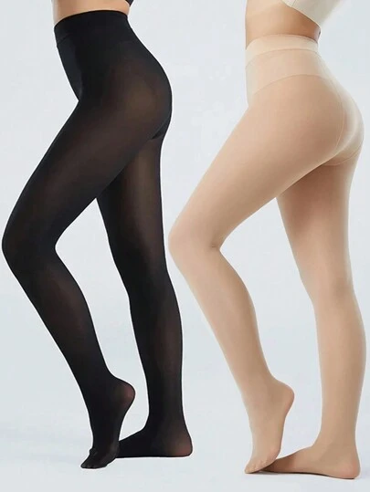 半双装纯色极简连裤袜，女士高腰性感透视紧身裤，薄款半透明打底裤，修身踩脚裤，超弹力（适合15-20℃），春秋季