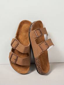 Dép lê nữ, dép xăng đan bãi biển, dép xăng đan đế bằng có khóa cài màu đen, màu be, màu nâu, phong cách tối giản, thoải mái, cá nhân hóa, du lịch và gia đình - Cà phê nâu - Xem 5