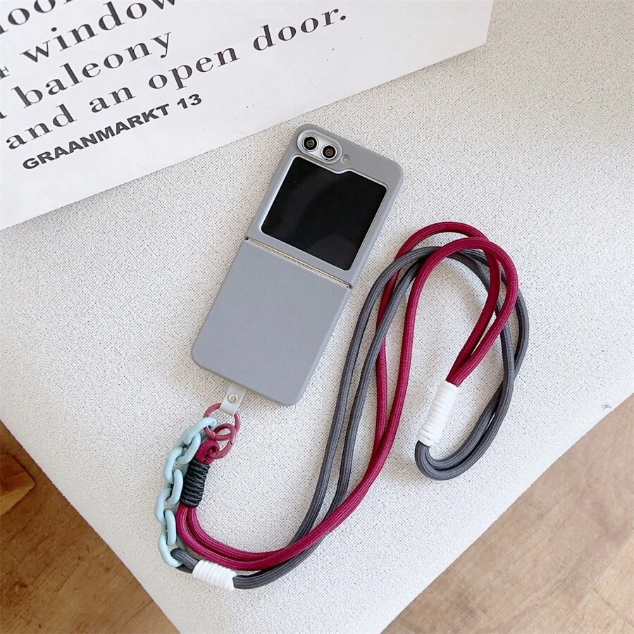Étui de téléphone coloré compatible avec Galaxy Z Flip6, Z Flip5, Z Flip4, Z Flip3, étui de protection antichute complet avec cordon, bandoulière, corde rétractable, les détails ne sont affichés que comme exemples