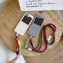 Étui de téléphone coloré compatible avec Galaxy Z Flip6, Z Flip5, Z Flip4, Z Flip3, étui de protection antichute complet avec cordon, bandoulière, corde rétractable, les détails ne sont affichés que comme exemples - Gris - Voir 4
