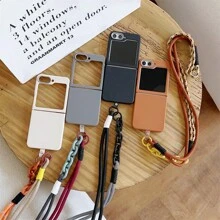 Étui de téléphone coloré compatible avec Galaxy Z Flip6, Z Flip5, Z Flip4, Z Flip3, étui de protection antichute complet avec cordon, bandoulière, corde rétractable, les détails ne sont affichés que comme exemples - Gris - Voir 5