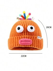 1 件女式卡通大嘴针织帽，冬季温暖蓬松厚耳罩绒球帽，休闲优雅复古街头时尚百搭滑雪户外适合外出、购物、滑雪、旅行、派对、日常使用