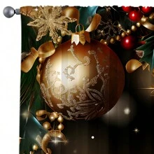 2pcs Christmas Golden Christmas Tree Ornament Print Sheer Curtain Panels, Light Filtering, Rod Pocket Design, Quality Polyester Fabric, HD Digital Printing, Romantic Christmas Decor For Bedroom, Living Room, Kitchen, Office