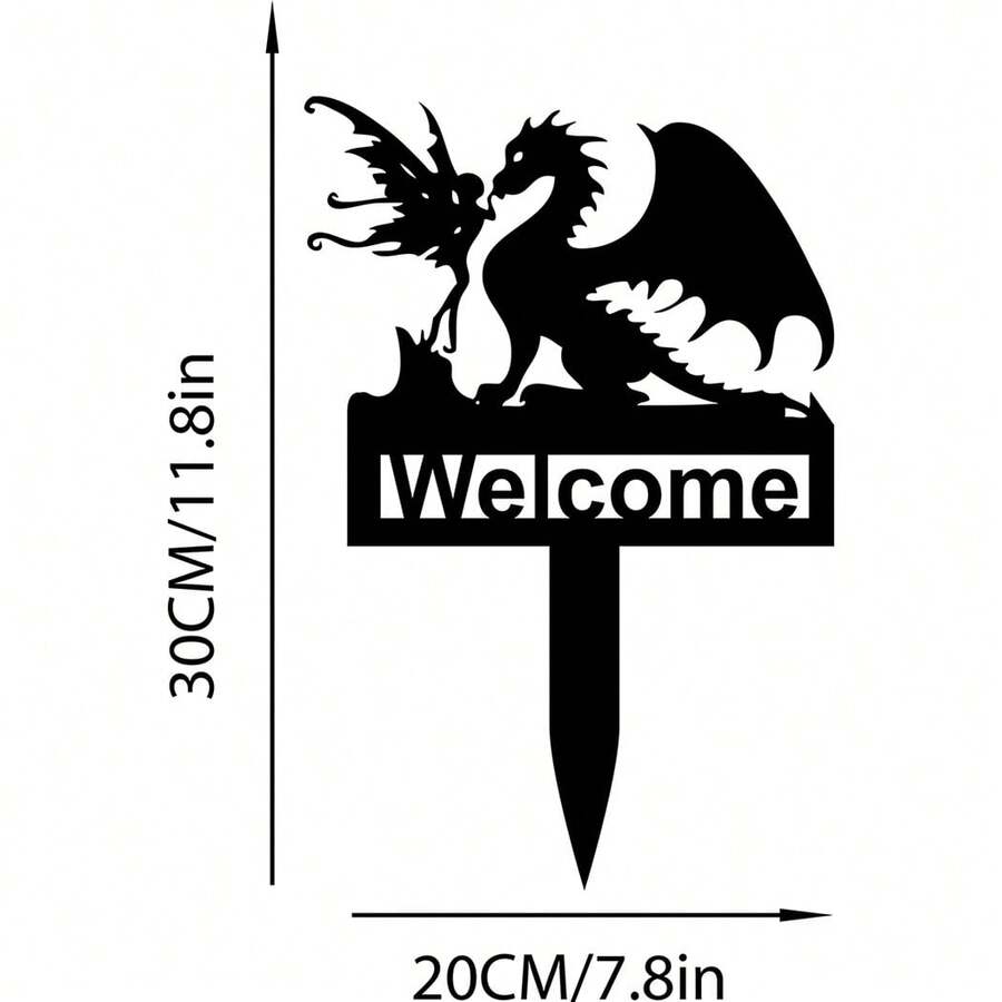 1pc Dragon Garden Fairy Address Yard Sign Metal Dragon Garden Stake