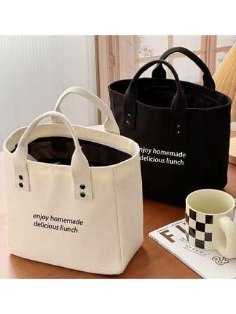 1 Piece, Canvas Solid Color Tote Bag, Japanese Style Bento, Mommy, Office Workers Go Out To Take Food, Simple And Stylish Color Contrast Carrying Bag Lunch Box