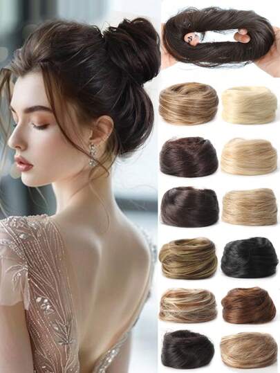 Elastic Rubber Band Wig Bun Synthetic Straight Chignon Clip In On Hair Tail Extension Updo Hair Bun Hair Piece For Women Black Brown Gold