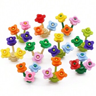 500Pcs Randomly Colored Building Block Accessories, Three Pronged Grass, Plant Petals, Four Petal Flower Decoration MOC,Back To School Season