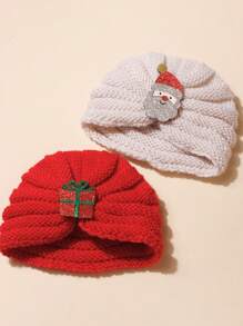 2pcs Baby Christmas Style Cute Knit Hat, Suitable For Daily Warmth And Breathability - Grey - View 7
