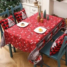 1 pezzo Nuovo tessuto decorativo natalizio, decorazione per feste natalizie, tovaglia con stampa creativa a cartoni animati natalizi per tavolo, lavabile in lavatrice, dimensioni 150*180cm per tavolo da pranzo natalizio