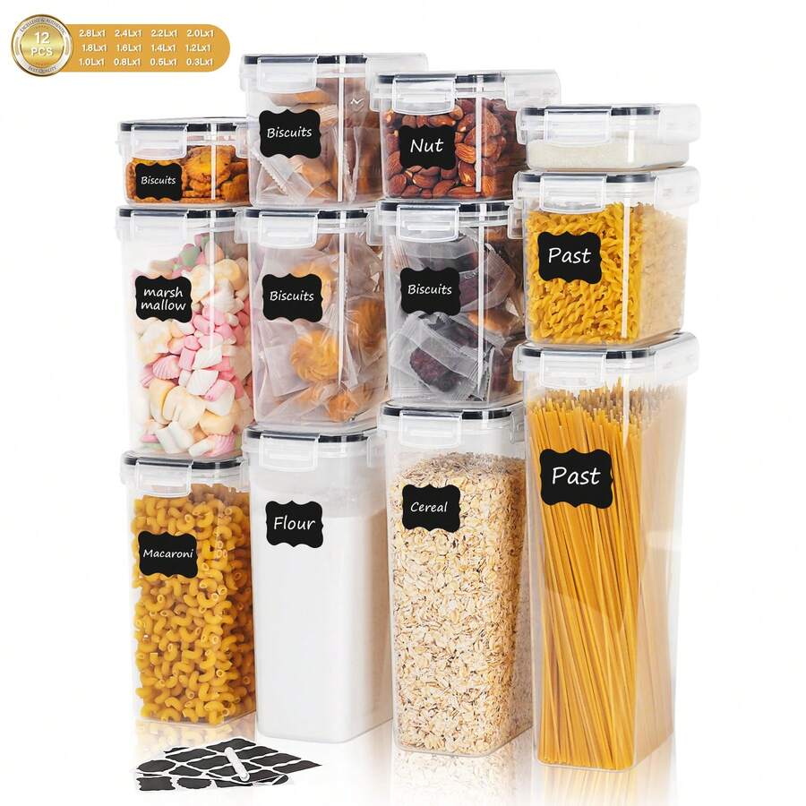 12pcs Airtight Food Storage Containers With Lids, Plastic Cereal