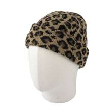 Knitted Beanie Leopard Pattern Hat Soft Warm Watch Cap - 棕色 - 查看 2