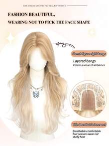 26英寸蕾丝前置波浪假发，中分，单层蕾丝，2.5*0.1渐变金色，外观自然，顺滑逼真，适合日常佩戴的合成假发 - 漸變金色 - 查看 3