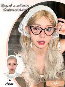 26英寸蕾丝前置波浪假发，中分，单层蕾丝，2.5*0.1渐变金色，外观自然，顺滑逼真，适合日常佩戴的合成假发 - 漸變金色 - 查看 2