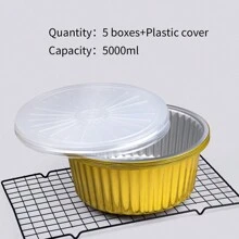 5pcs Set Of 2 Gold-Color Aluminum Foil Baking Pans, Round Shape, Reusable Food Containers, Different Capacity (4000ml, 5000ml), With Or Without Lids, Suitable For Cooking, Heating, Storage, Baking, Meal Prep, Baking Tools - Gold - View 10