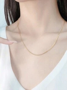 1 Piece S925 Sterling Silver Simple Chain Stackable Single Chain Necklace Sparkling Clavicular Chain Daily Wear - Yellow Gold - View 3